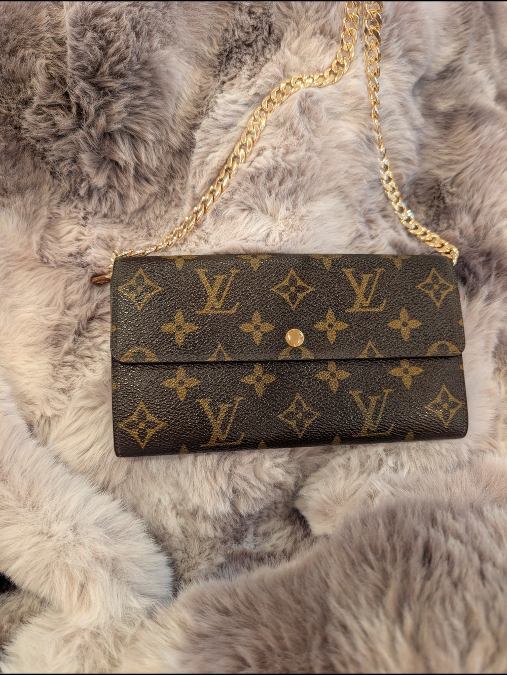 Louis Vuitton Monogram Canvas Chain Crossbody - Brown & Gold